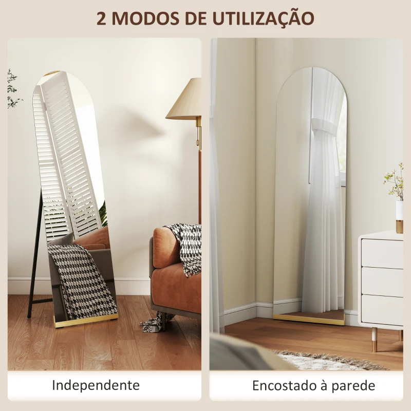 HOMCOM Espelho de Pé 160x50 cm Espelho de Corpo Inteiro sem Moldura Base de Madeira  Prata e Preto
