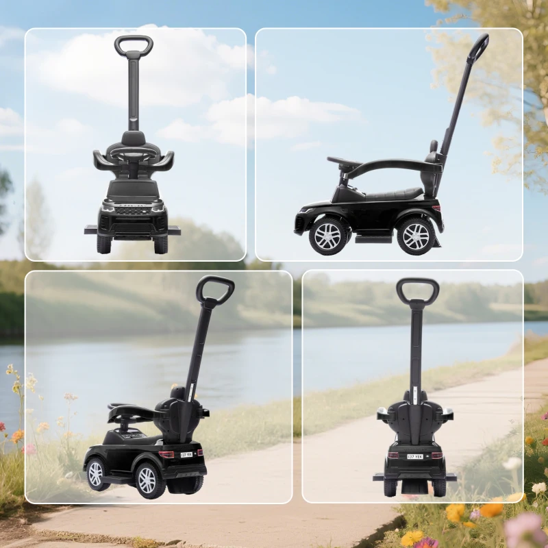 AIYAPLAY Auto cavalcabile 2-in-1 LAND ROVER DISCOVERY 18–36 mesi con vano e maniglia rimovibili, Nero