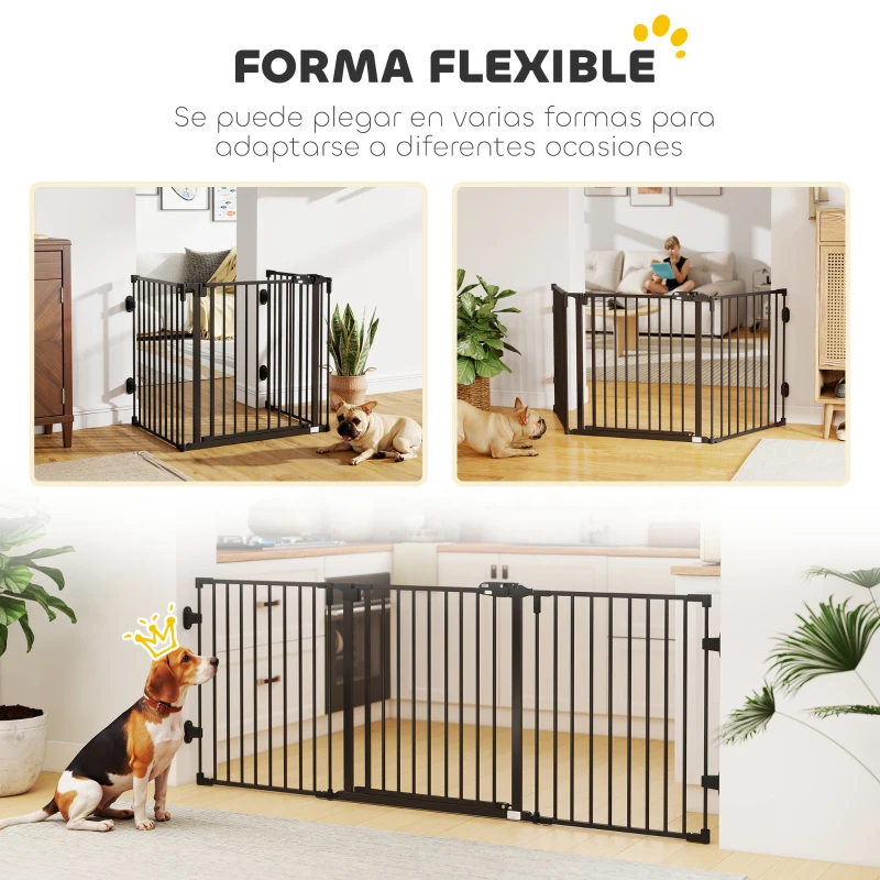 PawHut Barrera de Seguridad para Mascotas de 3 Paneles Puerta Auto Cierre y Diseño Plegable para Perros Pequeños 202,5x2x76 cm
