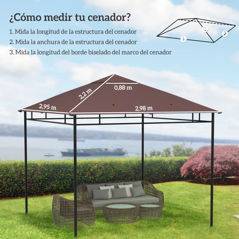 Outsunny Toile de rechange pour pavillon tonnelle tente toit de remplacement gazebo de jardin tissu polyester haute densité 180 g/m² anti-UV 3 x 3 m café