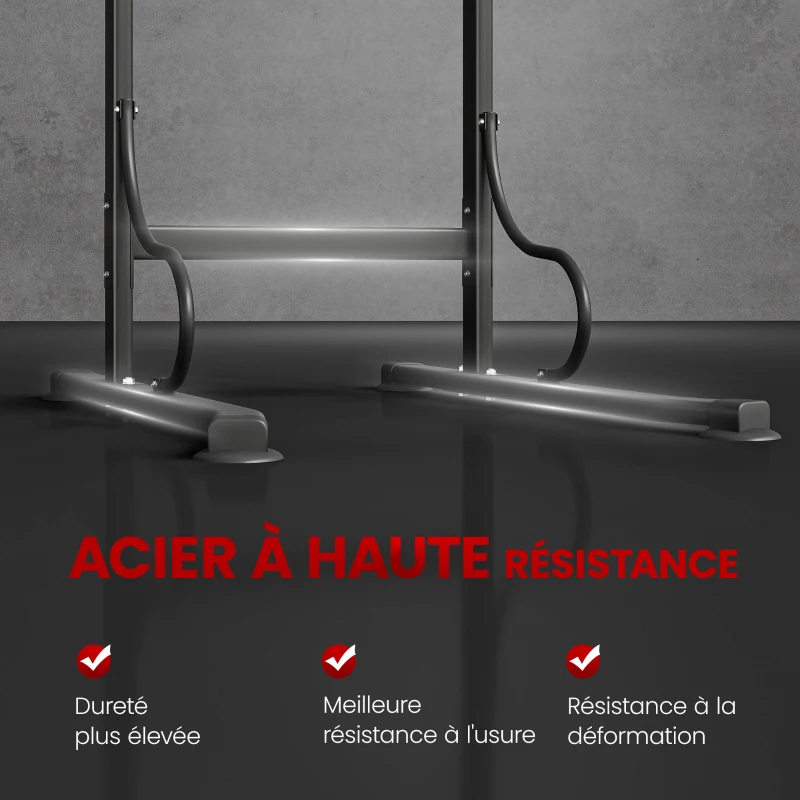 HOMCOM Station de musculation multifonctions barre de traction chaise romaine hauteur réglable acier noir rouge(m-6)