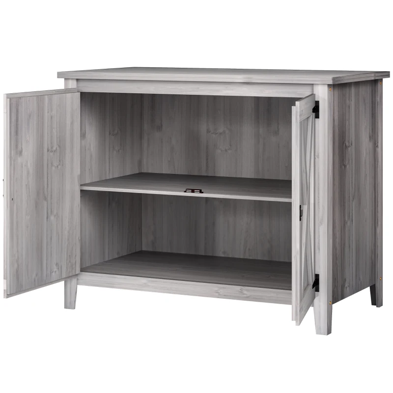Outsunny Gartenschrank, Holzschrank für Gartengeräte, Outdoor-Schrank für Terrasse, mit Doppeltüren, Scheunendesign, Hellgrau(m-10)