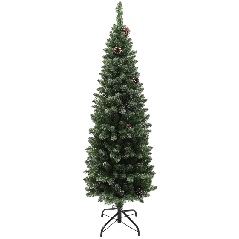 HOMCOM Brad de Crăciun Înzăpezit Înalt cu 395 Crengi, Brad Artificial de Crăciun cu Conuri și Bază, Ø54 x 150 cm, Verde