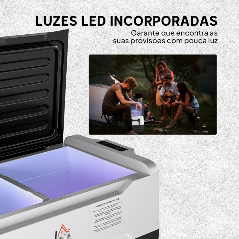 HOMCOM Geleira Elétrica de Compressor Portátil 30,5L para Carro -20℃ a 20℃ com 2 Rodas Alças e Congelador 56,8x33x26,2 cm Preto