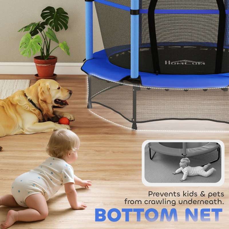 HOMCOM 4.6FT/55" Kids Trampoline with Safety Enclosure, Outdoor Indoor Use, for Ages 3-10 Years, Blue