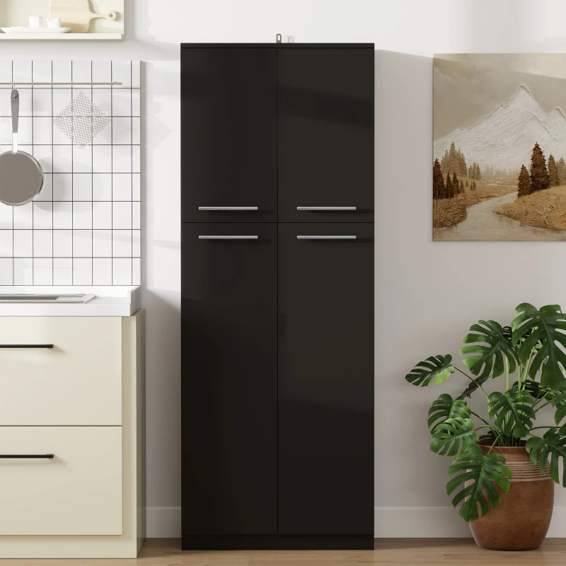 HOMCOM Mobile Contenitore Minimal con 2 Armadietti e Mensole Regolabili, in Legno Nero, 59x31x155 cm