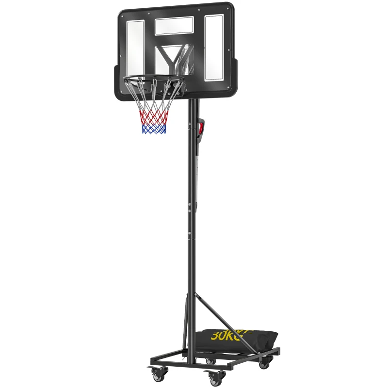SPORTNOW tabela de Basquetebol para Exterior com Altura Ajustável 235-305 cm Saco de Peso e Rodas Preto