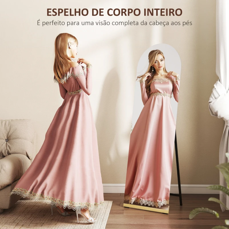 HOMCOM Espelho de Pé 160x50 cm Espelho de Corpo Inteiro sem Moldura Base de Madeira  Prata e Preto