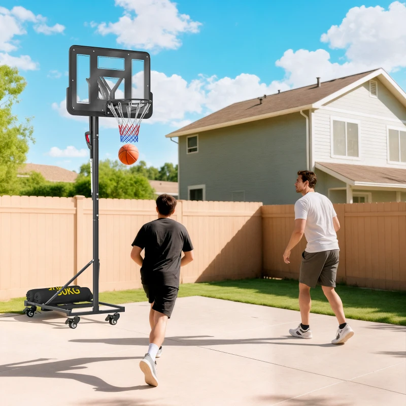 SPORTNOW tabela de Basquetebol para Exterior com Altura Ajustável 235-305 cm Saco de Peso e Rodas Preto
