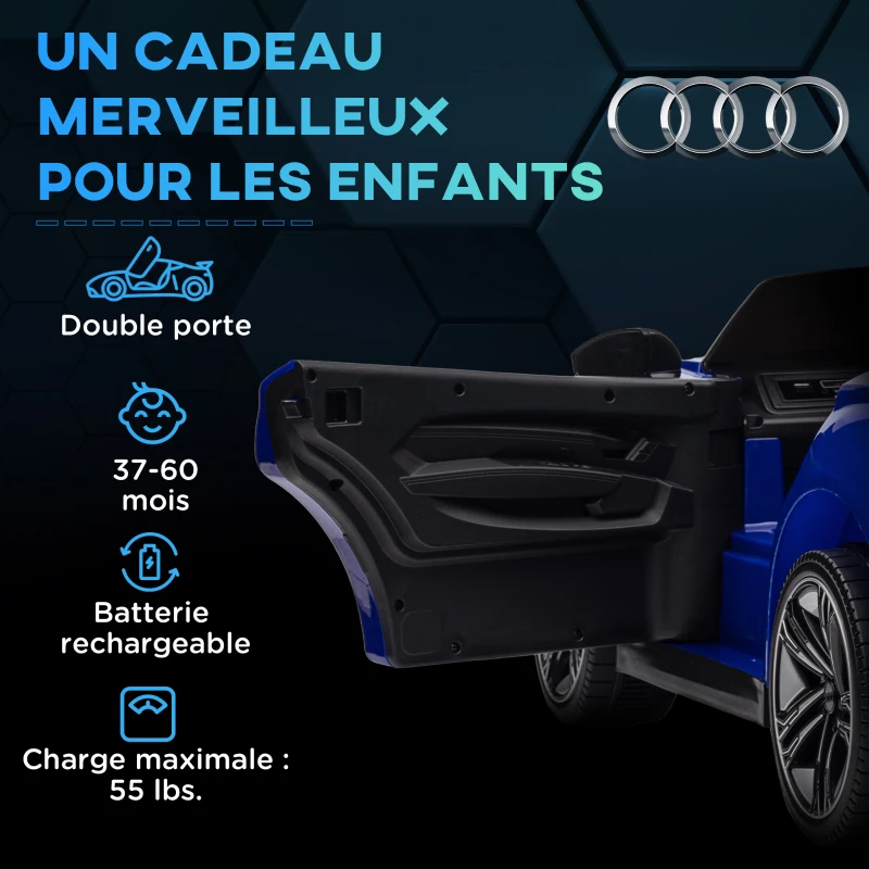 HOMCOM Carro Elétrico Infantil 12V Audi RS E-tron GT – Comando Parental, Luzes e Sons – Azul Escuro