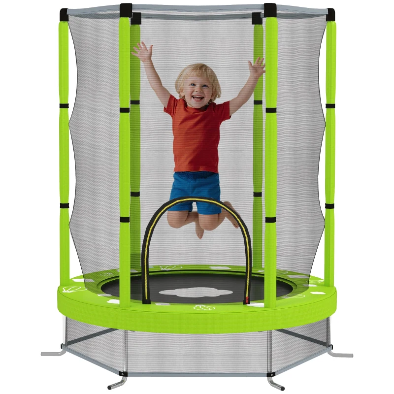AIYAPLAY 4.6ft Toddler Trampoline w/ Safety Enclosure Net, for Indoor Outdoor Use, Ages 3-6 Years, Green