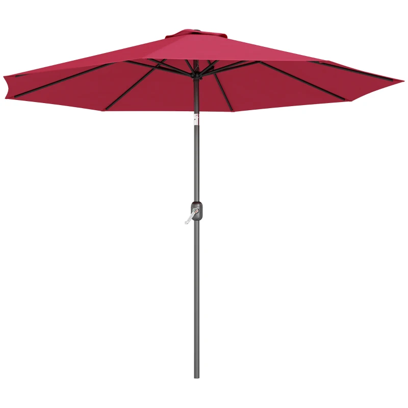 Outsunny Parasol de jardin extérieur Parasol droit inclinable Ø 3 m en métal Rond Polyester 180g/m² manivelle inclinable Bordeaux
