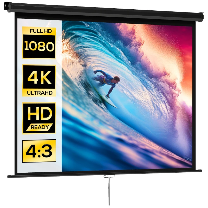 HOMCOM Pantalla de Proyección 84 pulgadas 4:3 – 160° y Montaje Techo/Pared, Negro
