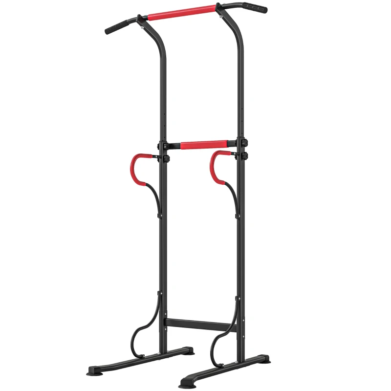 HOMCOM Station de musculation multifonctions barre de traction chaise romaine hauteur réglable acier noir rouge(m-10)