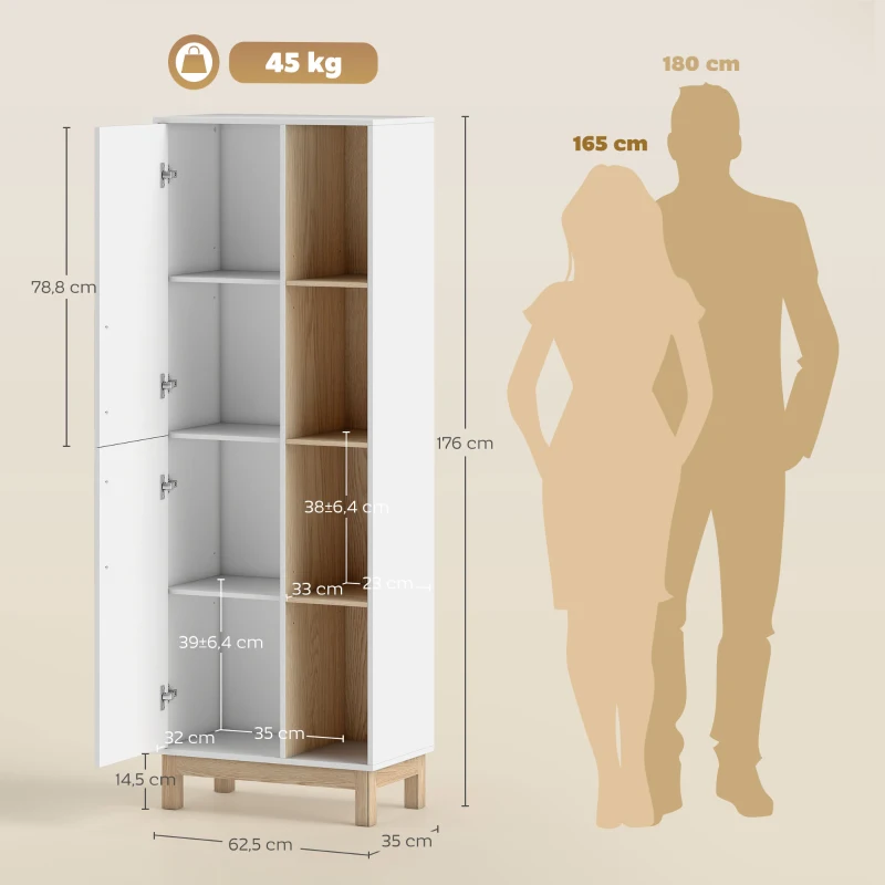 HOMCOM 176 cm hoge boekenkast, 4 open planken, 2 kasten, vrijstaande boekenkast, MDF, Wit