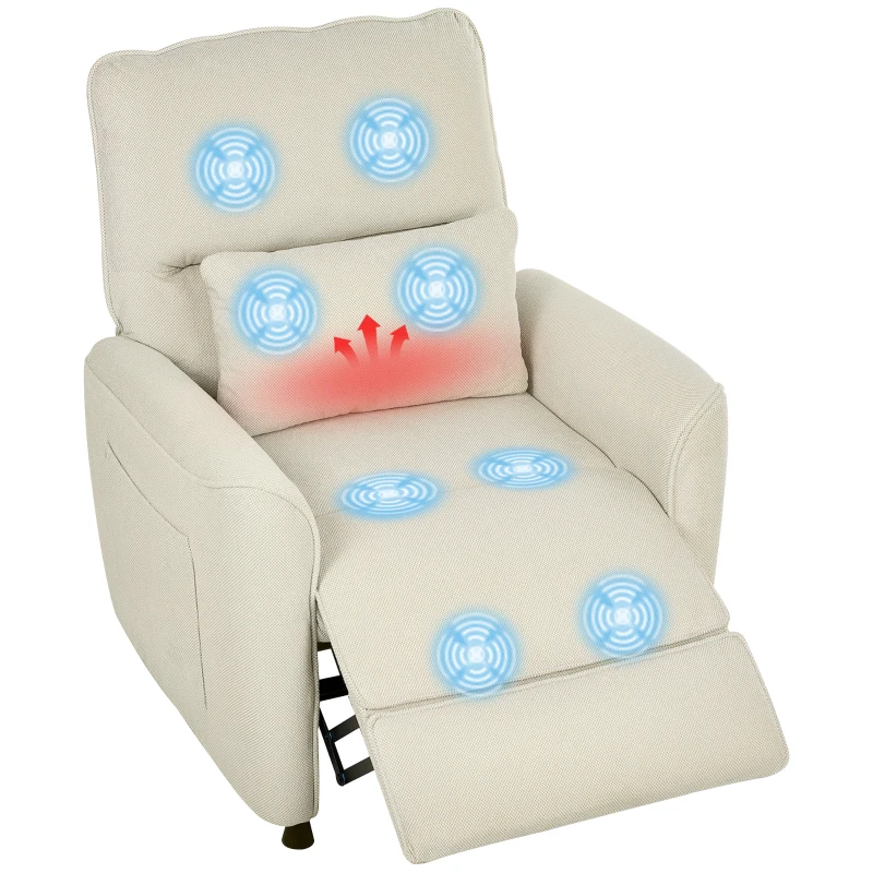 HOMCOM Poltrona Relax com Aquecimento Lombar e Massagem por Vibração Poltrona Reclinável com Função de Memória 88x93x102 cm Creme