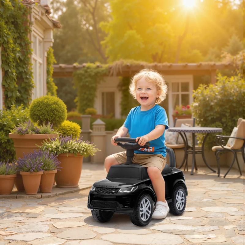AIYAPLAY Auto cavalcabile 2-in-1 LAND ROVER DISCOVERY 18–36 mesi con vano e maniglia rimovibili, Nero