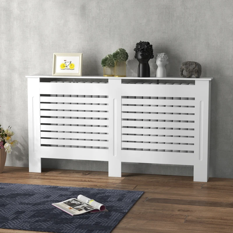 HOMCOM Mască de Calorifer cu Lamele și Raft din Lemn Alb 152x19x81 cm