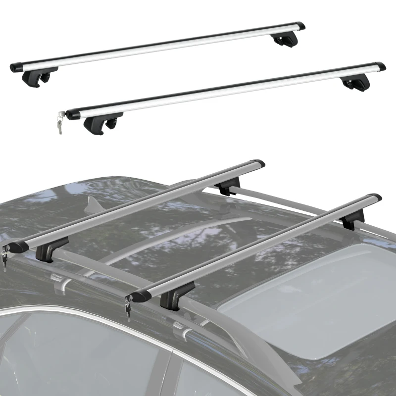 HOMCOM Barras de Techo Universales para Vehículos de Aluminio Bacas Portaequipajes Coche Automóvil Baca para Coche Universales con Cerradura Carga 75 kg 123,5 cm Plata