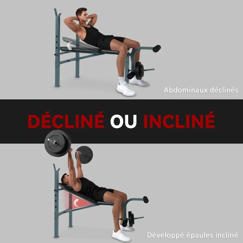 HOMCOM Banc de musculation Fitness banc d'haltérophilie entrainement complet dossier réglable curler