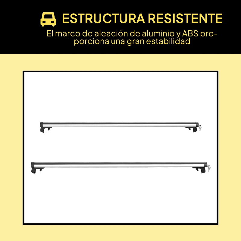 HOMCOM Barras de Techo Universales para Vehículos de Aluminio Bacas Portaequipajes Coche Automóvil Baca para Coche Universales con Cerradura Carga 75 kg 123,5 cm Plata