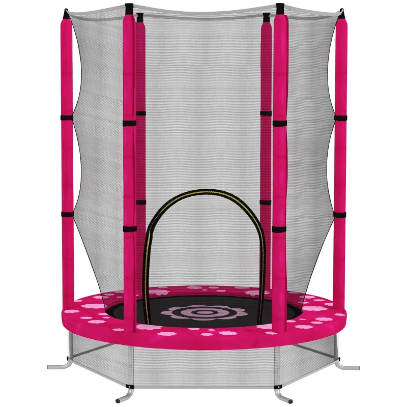 AIYAPLAY 4.6ft Toddler Trampoline w/ Safety Enclosure Net, for Indoor Outdoor Use, Ages 3-6 Years, Pink