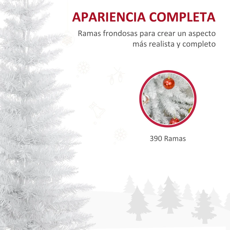 HOMCOM Árbol de Navidad Artificial Estrecho 210 cm con 499 Ramas Decoración Navideña para Interiores Fácil de Montar Blanco