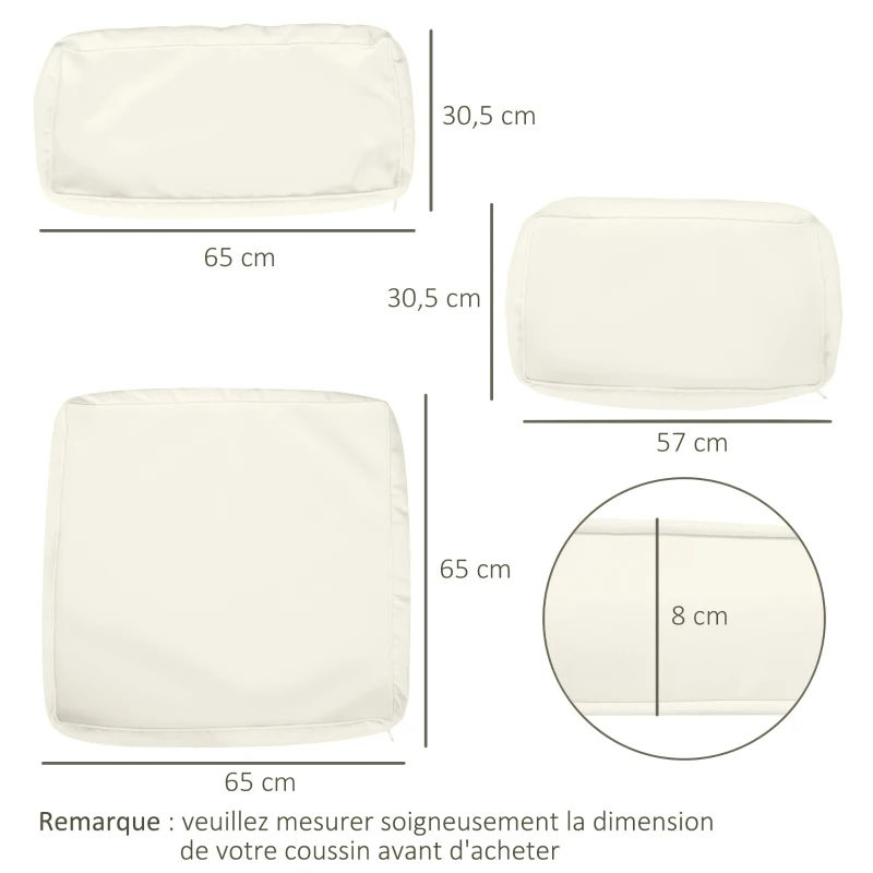 Outsunny Lot de 14 Housses de Rechange Coussins Salon de Jardin - 6 Housses Coussin d'assise, 8 Housses Coussin Dossier - Housses zippées Polyester déperlant Crème