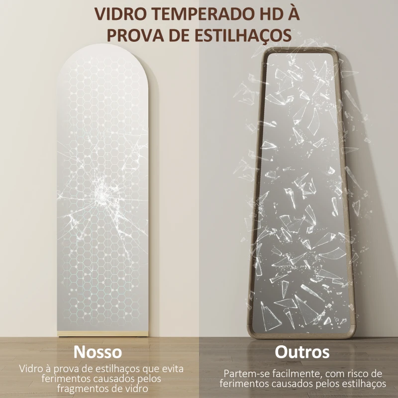 HOMCOM Espelho de Pé 160x50 cm Espelho de Corpo Inteiro sem Moldura Base de Madeira  Prata e Preto
