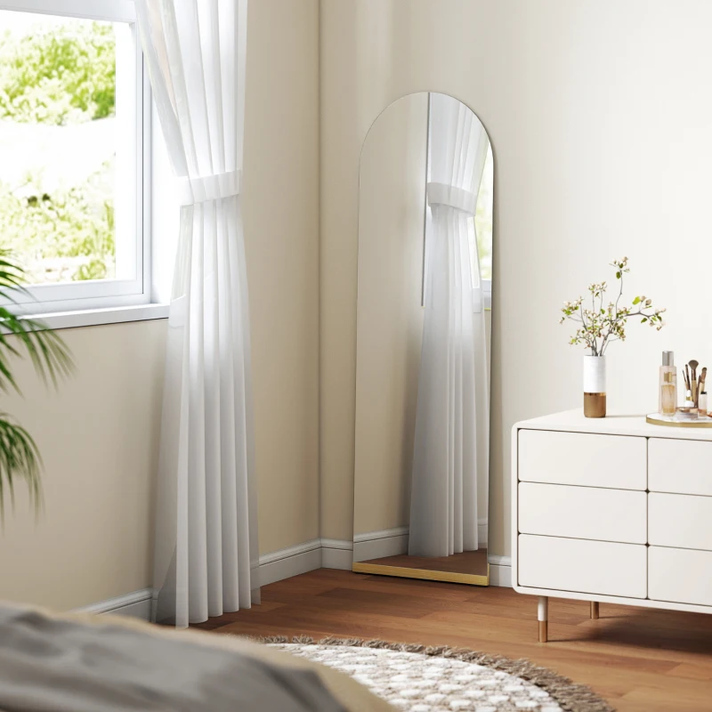 HOMCOM Espelho de Pé 160x50 cm Espelho de Corpo Inteiro sem Moldura Base de Madeira  Prata e Preto
