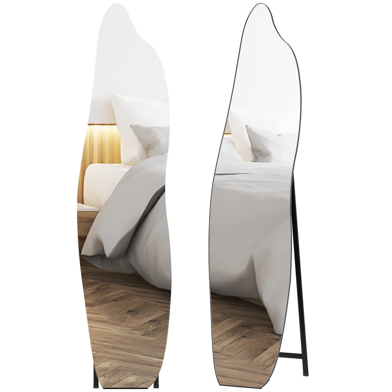 HOMCOM Espelho de Pé 160x40 cm sem Moldura Espelho de Corpo Inteiro Forma Irregular com Suporte Metálico Preto