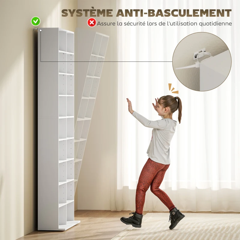 HOMCOM Rangements pour CD et DVD 18 compartiments capacité max. 640 CD/360 DVD 430 Blu-ray 78,5 x 24 x 175 cm blanc