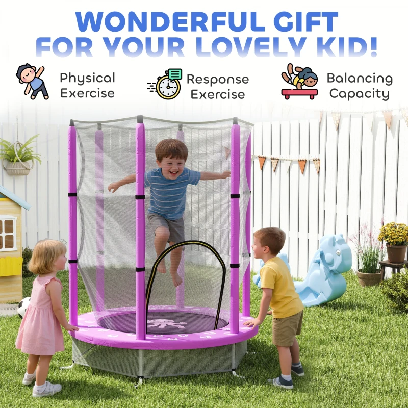 AIYAPLAY 4.6ft Toddler Trampoline w/ Safety Enclosure Net, for Indoor Outdoor Use, Ages 3-6 Years, Purple