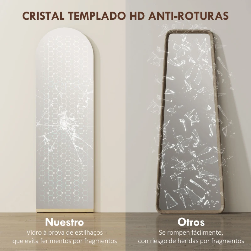 HOMCOM Espejo de Cuerpo Entero Curvado 160x50 cm sin Marco Base de Madera Espejo de Pie o Apoyado en la Pared Transparente