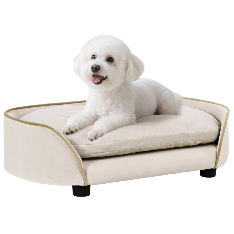 PawHut Sofá para Cães e Gatos 66x43x19,5 cm Veludo Almofada Removível e Capa Lavável Bege