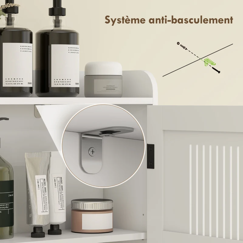 HOMCOM Meuble WC dessus de toilette meuble salle de bain avec placard à porte double et porte-papier 80x19,5x170cm blanc