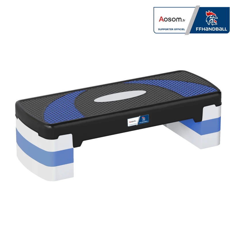 Stepper Fitness Aerobic - Aosom.fr x FFHandball - hauteur reglable surface antiderapante 80 x 31 x 20 cm noir bleu