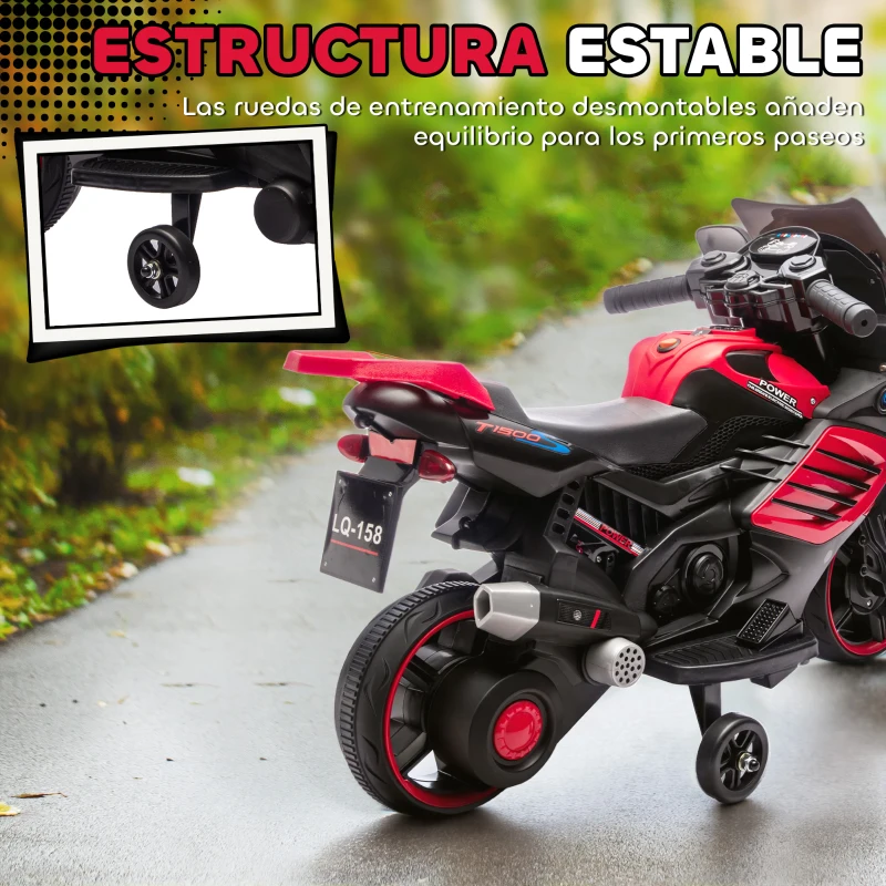 AIYAPLAY Moto Eléctrica para Niños 6V con Ruedas de Apoyo Música Faro para Niños de 18-36 Mesas Rojo