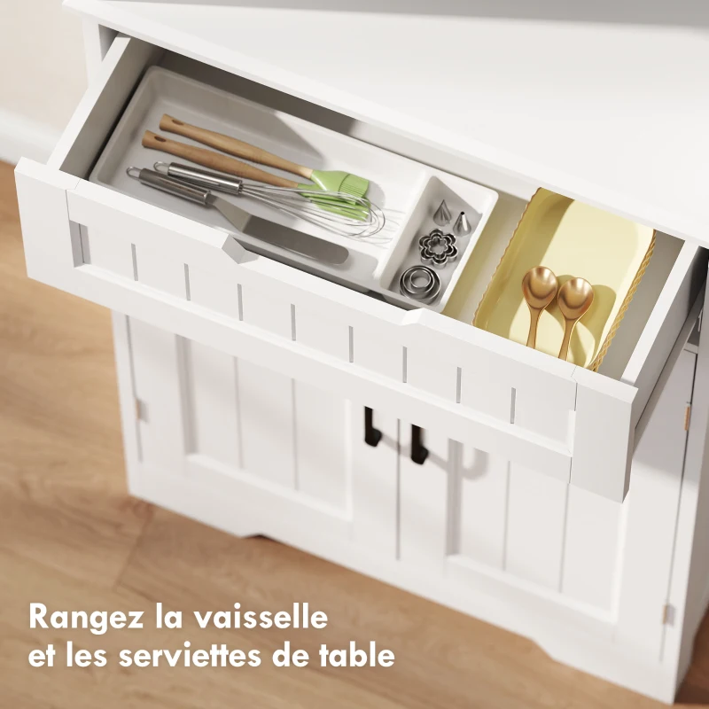 HOMCOM Buffet cuisine, armoire de cuisine avec 4 portes, tiroir, compartiment ouvert et étagères réglables, 60x30x172cm, blanc(m-6)