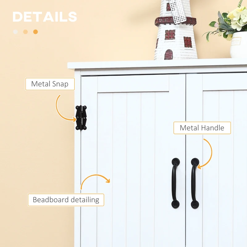 HOMCOM Accent Floor Storage Cabinet Kitchen Cupboard with Adjustable Shelves and 2 Lower Doors, White