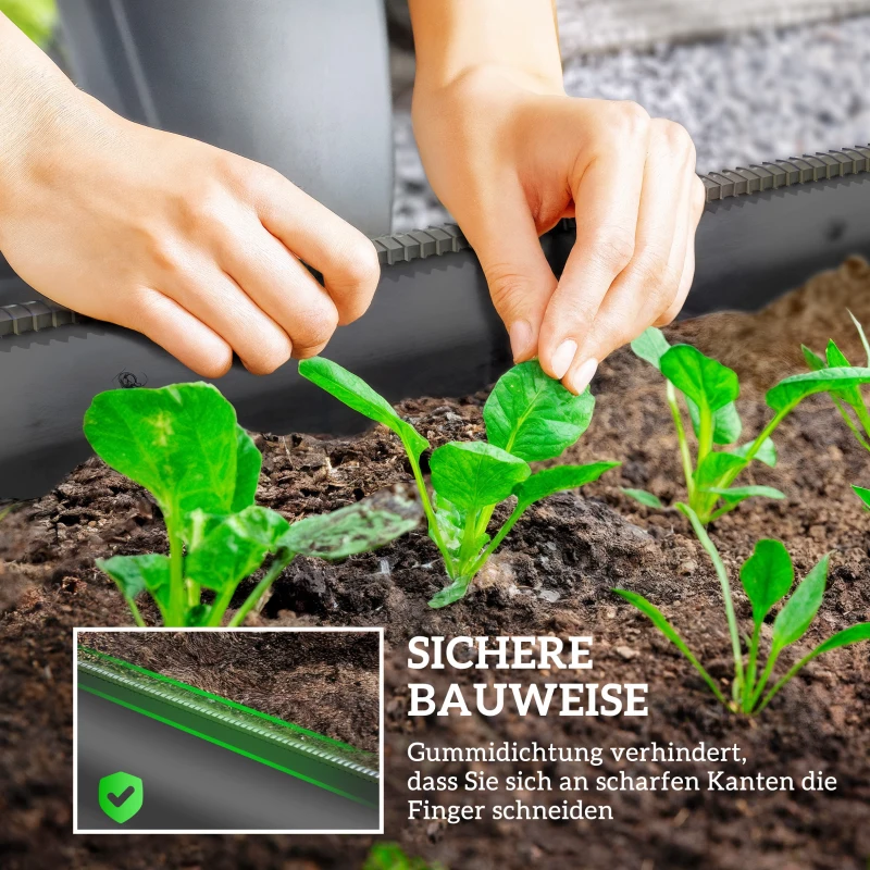 Outsunny Plantenbak plantbed, modulair verhoogd bed, beschermde randen, bodemloos ontwerp, 150 x 62 x 30 cm, Donkergrijs