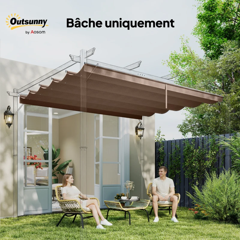 Outsunny Toile de toit pour pergola tonnelle rétractable de 3 x 3 m - toile uniquement 250 x 255 cm café