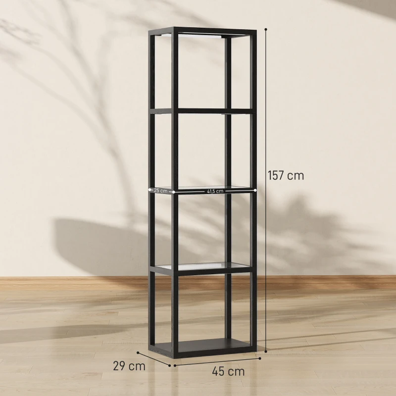 HOMCOM RGB staande lamp met glazen planken, 4‑laagse LED staande lamp met afstandsbediening, muzieksynchronisatie, zwart