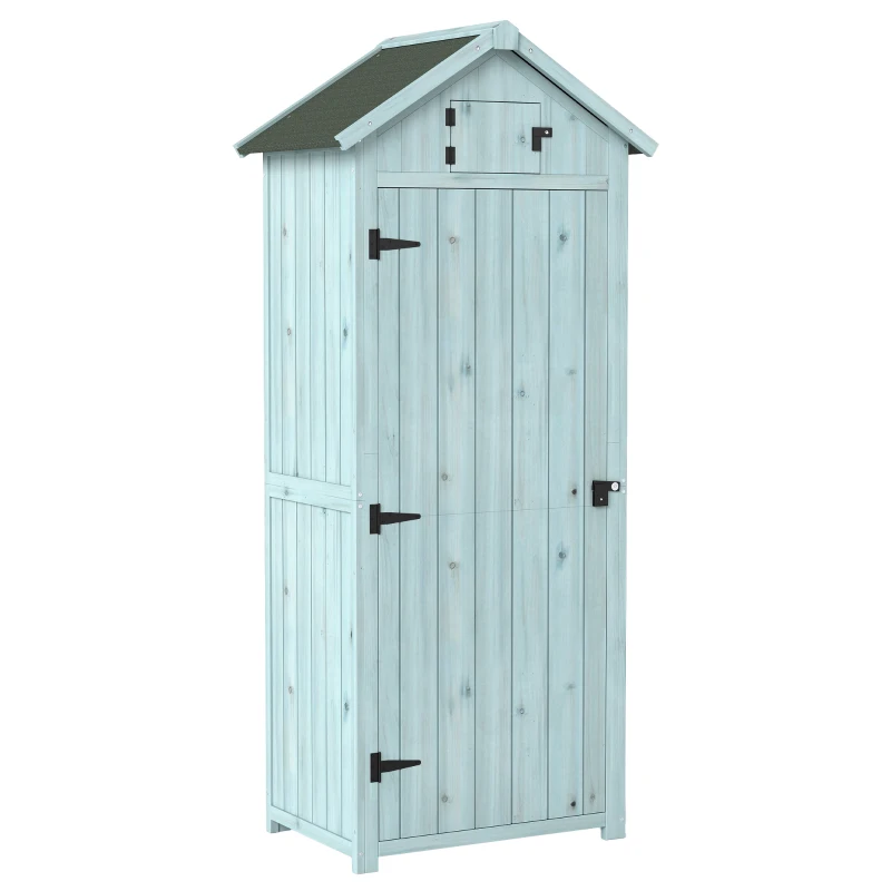 Outsunny Armoire de jardin extérieur abri de jardin en bois abri pour outils 3 étagères 2 Portes loquets Toit Pente bitumé 77L x 54l x 179H cm Sapin traité Bleu
