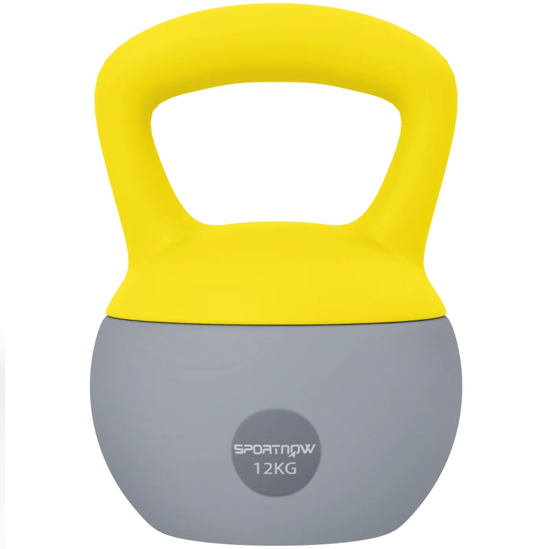 SPORTNOW 12KG Soft Kettlebell, Kettlebell with Non-Slip Handle for Home Gym, Weight Lifting, Strength Training, Yellow/Grey