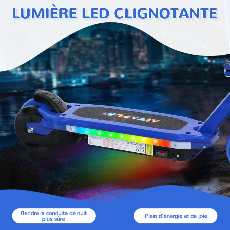 AIYAPLAY Trottinette électrique pour enfants 6-14 ans, vitesse maximale 10 km/h, lumières LED colorées, frein électrique, bleu(m-4)