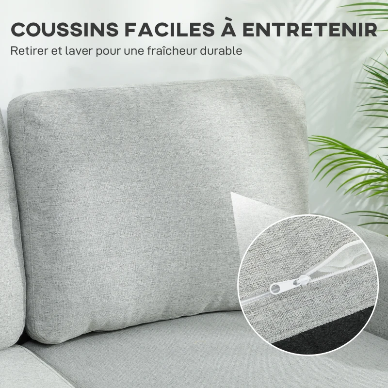 HOMCOM Canapé d'angle convertible réversible, canapé-lit 3 places, méridienne, coffre de rangement, 197lx129x 85cm, gris clair