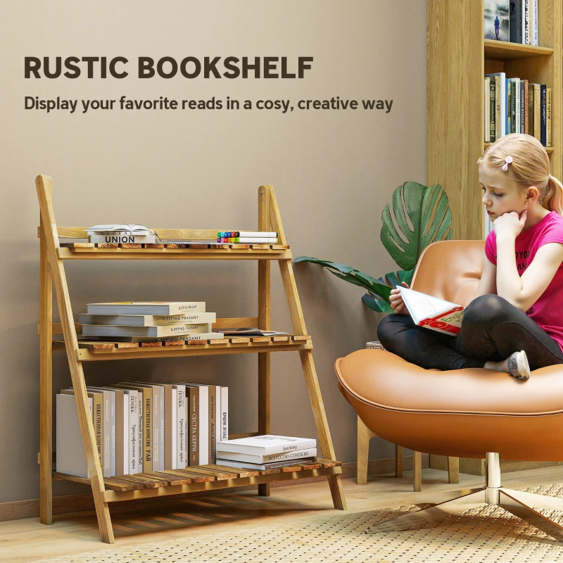 Outsunny Wooden Folding Flower Pot Stand 3 Tier Garden Planter Display Ladder Gardener Storage Shelves Rack Herb Holder (80L x 37W x 93H cm)