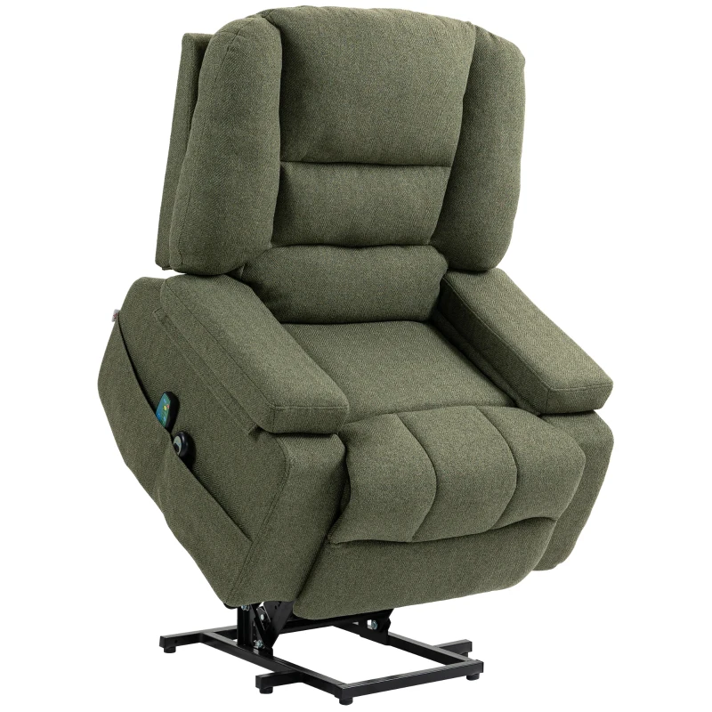 HOMCOM Fauteuil releveur relax électrique, fonction massage et chaleur, inclinaison réglable, repose-pied, télécommandes, vert(m-10)