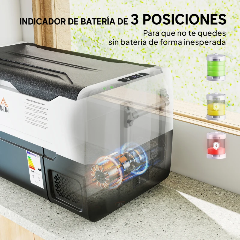 HOMCOM Nevera Compresor 30,5L -20℃-20℃ 12 / 24V DC y 100-240V CA con 2 Ruedas y Compartimento Congelador 72,6x39x37,3 cm Negro
